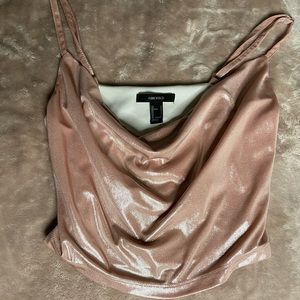Forever 21 cowl neck metallic baby pink crop top